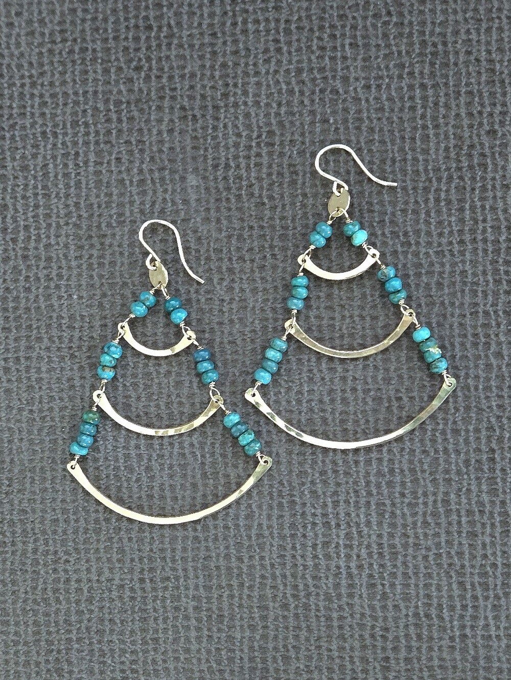 Three3️⃣ Tier Gold💛 Earrings with Turquoise🩵 Beads - NWOT - Picture 12 of 15